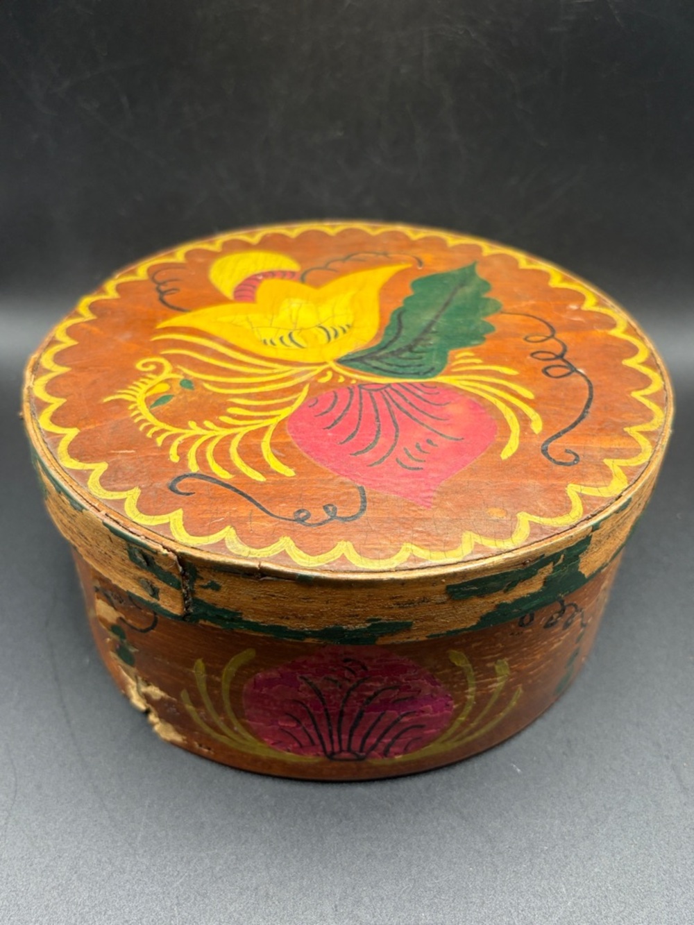 Vintage Folk Art Hand Painted Floral Shaker Pantry Box Bentwood Keepsake Storage